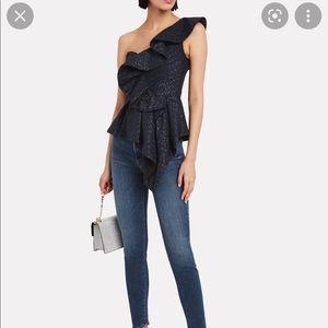 Self Portrait Navy One Shoulder top NWOT